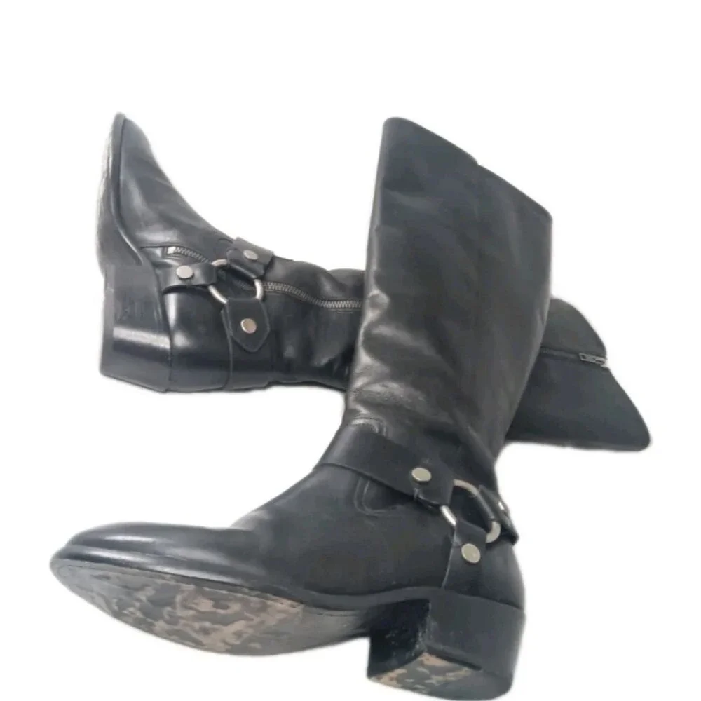 Frye Women's Carson Harness Tall Western Boots Size 9 M Black Leather 3470838